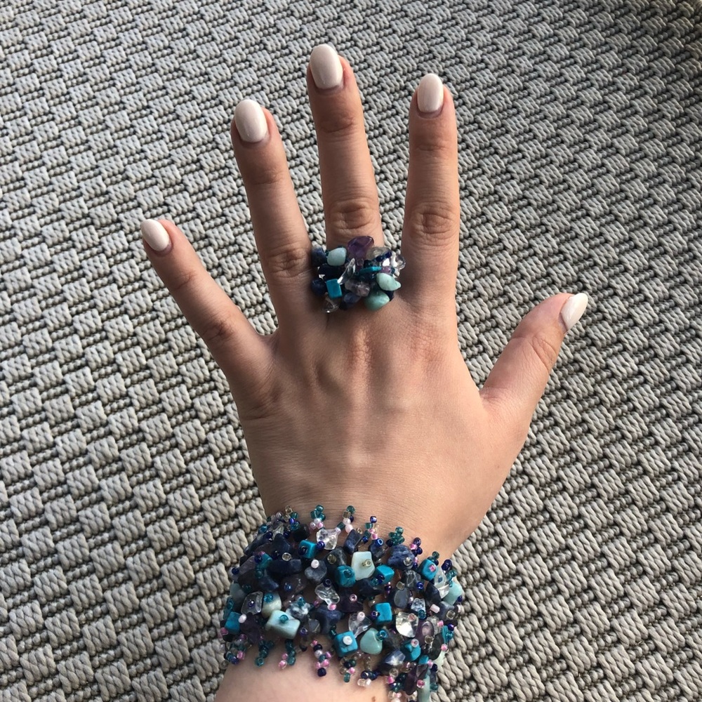 Ring & bracelet Blue bead set